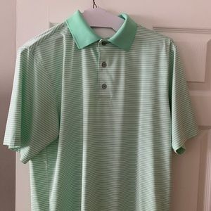 Mens FJ Green Striped Golf Polo